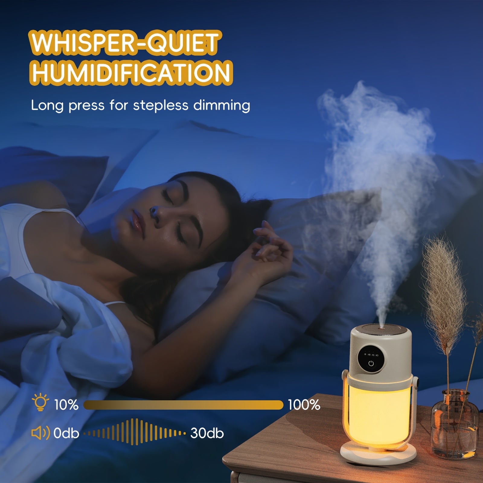 Humidifiers For Bedroom Cool Mist Humidifiers(Summer), Quiet Cool Mist Humidifier, Bedroom Bedside Humidifier, Desktop Air Diffuser, USB Powered, Adjustable Brightness Air Humidifier With Lighting, Suitable For Desks, Homes A